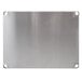 A close-up of a solid stainless steel shelf.