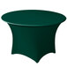 A hunter green Snap Drape Contour spandex table cover on a round table.