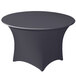 A charcoal Snap Drape spandex table cover on a round table.