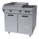A commercial stainless steel range with two burners, a 23-inch griddle, and a storage base.