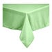A square seafoam green polyester table cover with hemmed edges.