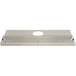 A silver rectangular stainless steel surface mount drip tray with a metal plate and drain.