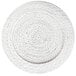 A  white wicker Charge It by Jay rattan charger plate.