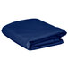 A folded blue Intedge rectangular table cover on a white background.