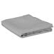 A folded gray Intedge square table cover.