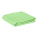 A folded, square seafoam green polyester hemmed cloth table cover.