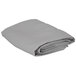 A folded gray Intedge square table cover.