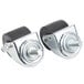 Two Master-Bilt swivel stem casters with black wheels and nuts on them.