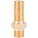 A brass tube connector with a gold nut and screw.