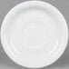 A Tuxton bright white narrow rim saucer with a circular edge.