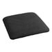 A black cushion with a fabric cover on a white background.