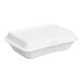 A white Dart foam takeout container with a perforated hinged lid.