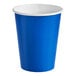 A blue paper cup with a white background.