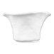 A bright white round porcelain bowl with an irregular shape and a square base.