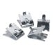 A group of three white coated metal clips.