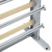 a metal rack with wood bars