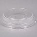 A Durable Packaging clear plastic round high dome lid on a clear plastic container.