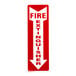 A red and white rectangular adhesive label with a white fire extinguisher symbol and text.