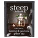 A black package of Steep By Bigelow Organic Oolong and Jasmine Green Tea Bags on a table.