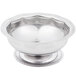 A silver bowl with a round edge.