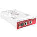 A white and red rectangular Avantco holding and proofing control drawer assembly with knobs and buttons.