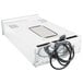 A white rectangular box with a black border and a black wire.