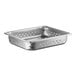 A stainless steel Vollrath steam table pan with holes in it.