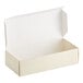 A white 1 lb. gold linen candy box with an open lid.