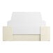 A white rectangular candy box with a gold linen cover with a black border.