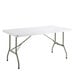 A Lancaster Table & Seating white rectangular plastic table with metal legs.