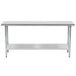 A stainless steel Advance Tabco work table with a galvanized undershelf.