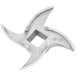A silver metal Globe #12 grinder knife with a square hole and a star-shaped metal blade.