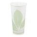 A white paper cold cup with a light green leaf design and the word 'bare' printed on it.