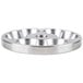 A silver metal Globe Stuffing Plate with a hole in the center and holes around the edge.