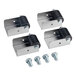 A set of four black metal roller casters with bolts and nuts.