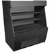 A black Structural Concepts air curtain merchandiser display case on a counter with shelves.