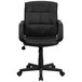 A Flash Furniture black leather mid-back office chair with wheels.
