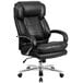 A Flash Furniture black leather office chair with wheels and a chrome base.