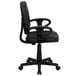 A black Flash Furniture mid-back office chair with arms and wheels.