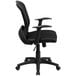 A Flash Furniture black mesh office chair with arms.