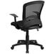 A Flash Furniture black mesh office chair with arms and a padded seat.