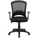 A Flash Furniture black mesh office chair with arms and wheels.