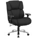 A black Flash Furniture office chair with padded arms and wheels.