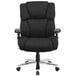 A Flash Furniture black fabric office chair with wheels and arms on a chrome base.