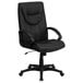 A Flash Furniture black leather high-back executive office chair with arms and wheels.