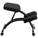 A black Flash Furniture kneeling office chair with black steel frame and wheels.