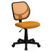 An orange and black Flash Furniture mid-back mesh office chair.