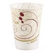 A 9 oz. wax treated paper cold cup with a decorative swirl design.
