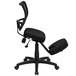 A black office chair with a curved mesh backrest.