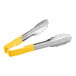 Two Vollrath stainless steel tongs with yellow Kool-Touch handles.